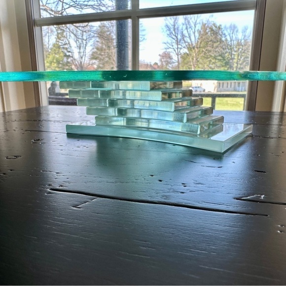 PARTYLITE, RETIRED, 3-WICK GLASS CANDLE HOLDER WITH GLASS STEP PEDESTAL. - Picture 7 of 13